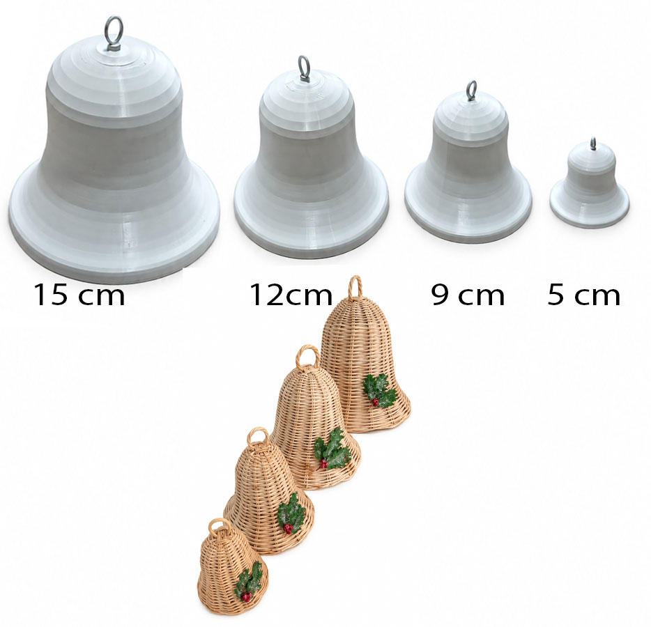 Rattan İp Örgüsü İçin Zil Kalıbı ve Örgü Kiti 5-9-12-15cm 4 Adet